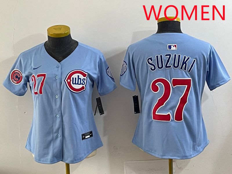 Women 2025 Chicago Cubs #27 Suzuki Light Blue Game Nike MLB Jersey style 3->women mlb jersey->Women Jersey